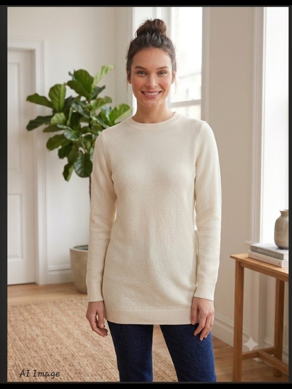 Duluth Trading Co Cream Women's Crewneck Textured Sweater